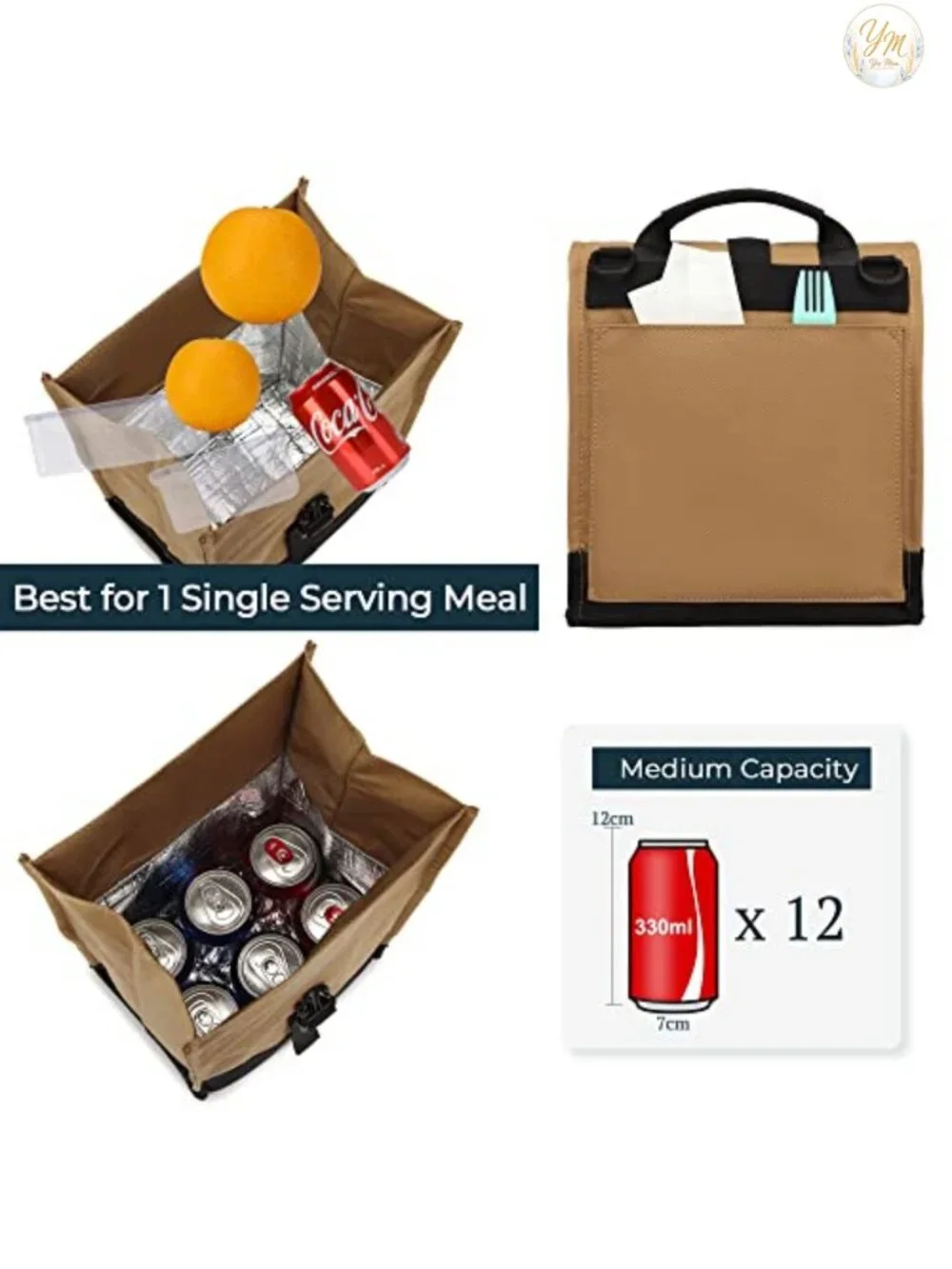 Insulated Rolltop Lunch Bag with Adjustable Strap - Thermal Food Tote